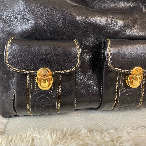 Marino Orlandi Black Shoulder Bag with 4 Exterior Pockets - Picture 3 of 15